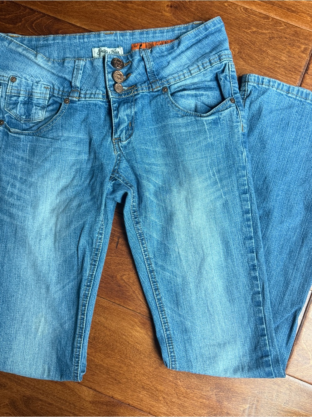 Indigo Rein Light Blue Denim Bootcut Jeans with Orange Accents